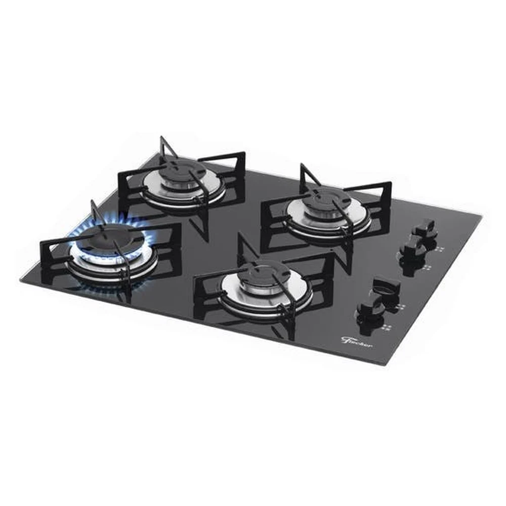 Cooktop A Gás Fischer 4 Bocas Com Mesa De Vidro Preto – Bivolt