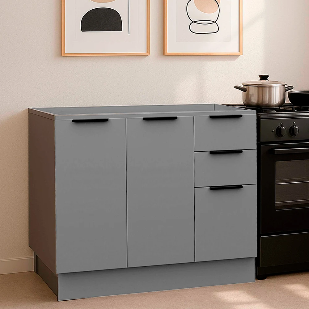 Balcão sem Tampo 2 Portas 3 Gavetas 120cm MDF MDP Lumina Telasul