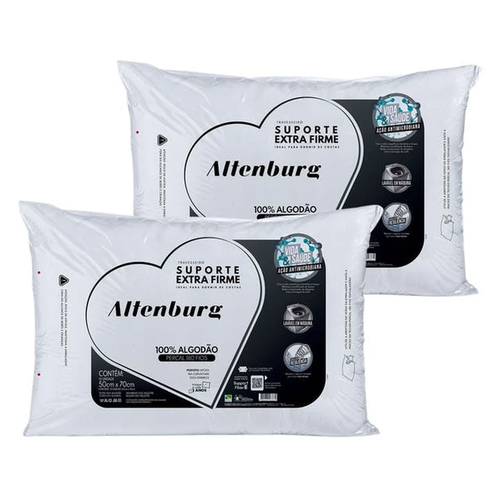 Kit 2 Travesseiros Altenburg Suporte Extra Firme Percal 180 Fios