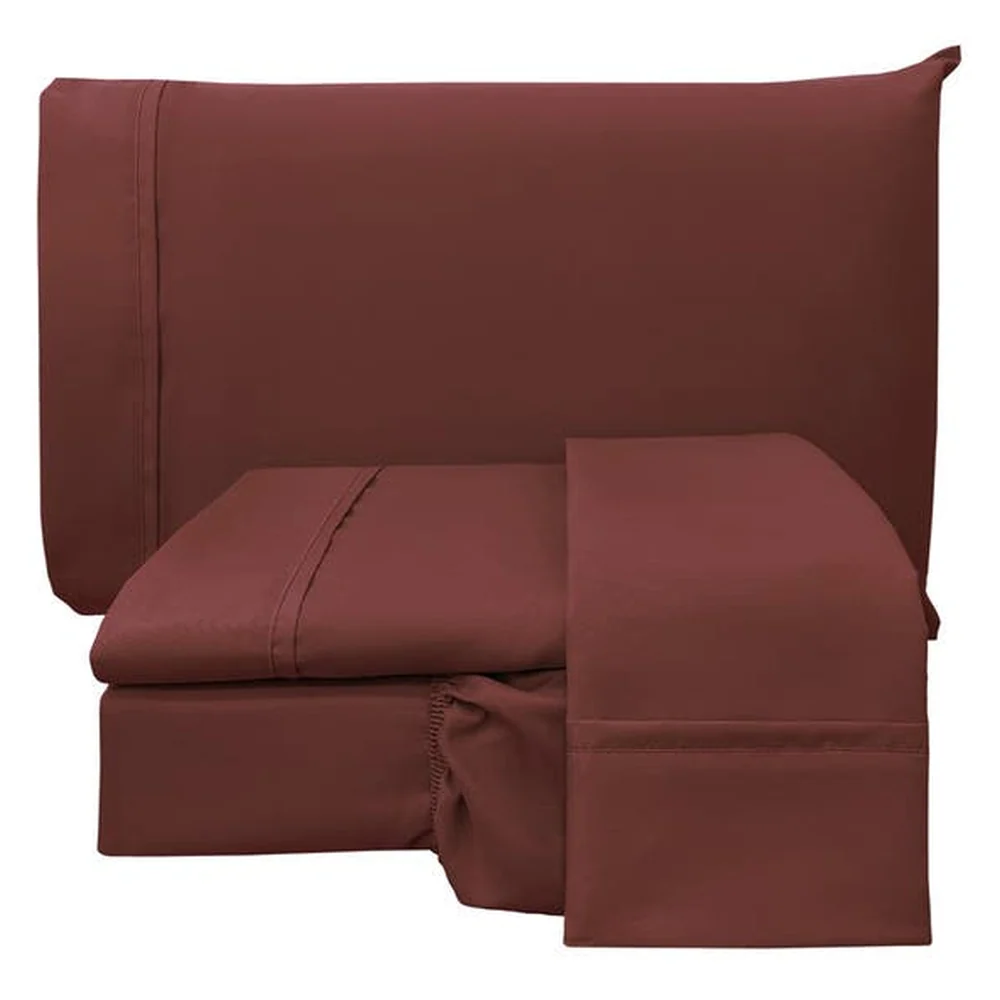 Jogo De Cama Lençol King Conforto Percal 300 Fios 4 Peças - Vinho - 100% Poliéster
