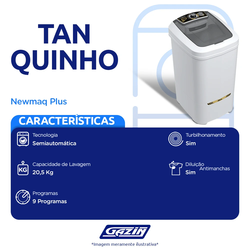 Tanquinho Newmaq Plus 20kg Semiautomático com Big Dispenser