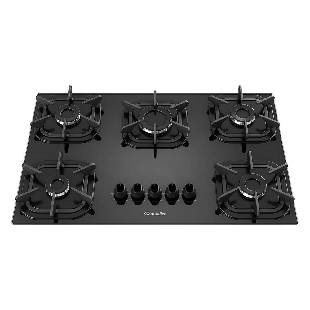 Cooktop 5 Bocas a Gás Mueller G4 com Mesa de Vidro Temperado - Preto