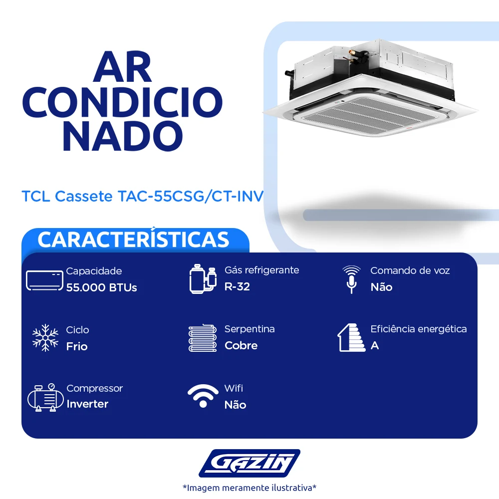 Ar Condicionado Cassete Inverter 55.000 BTUs TCL Frio