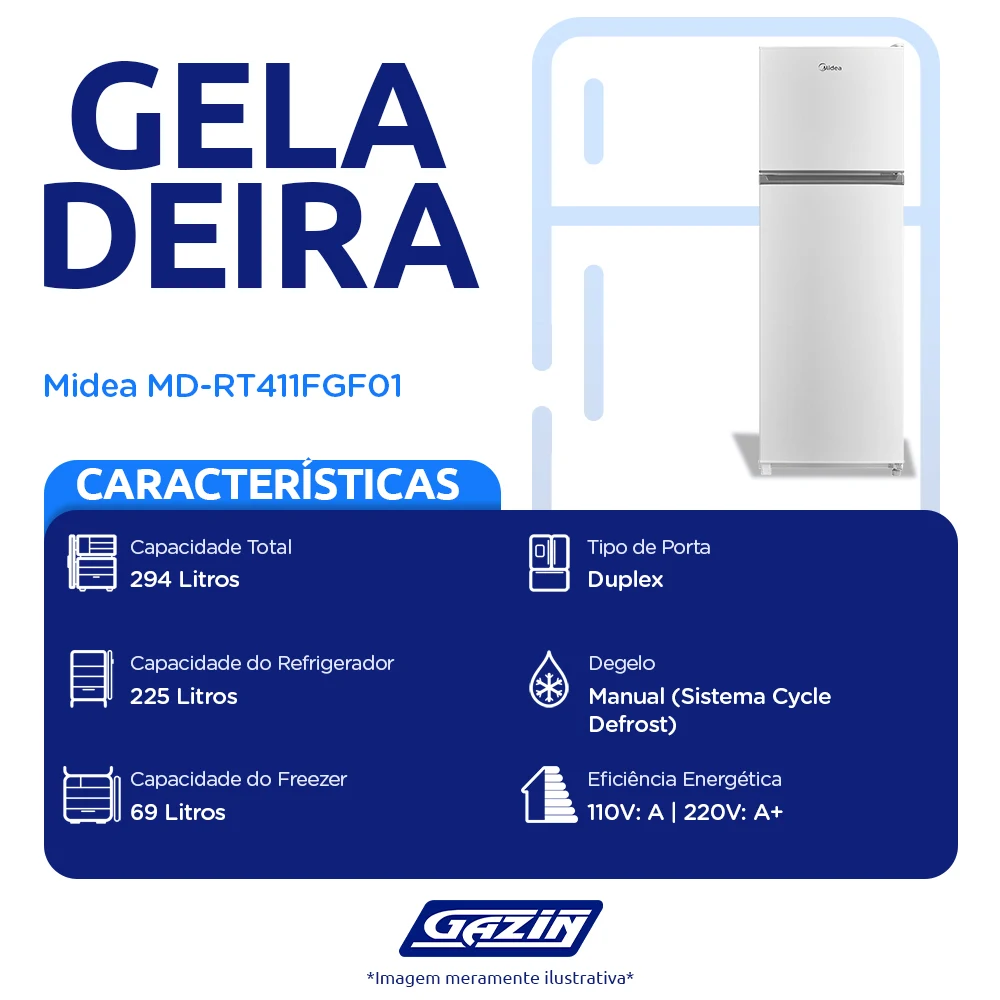 Geladeira Midea 294L Manual Duplex MD-RT411FGF01
