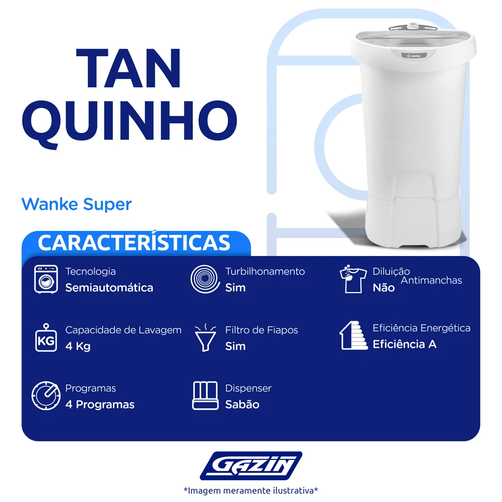 Tanquinho Wanke Super 4kg Semiautomático 4 Programas Timer 1507000