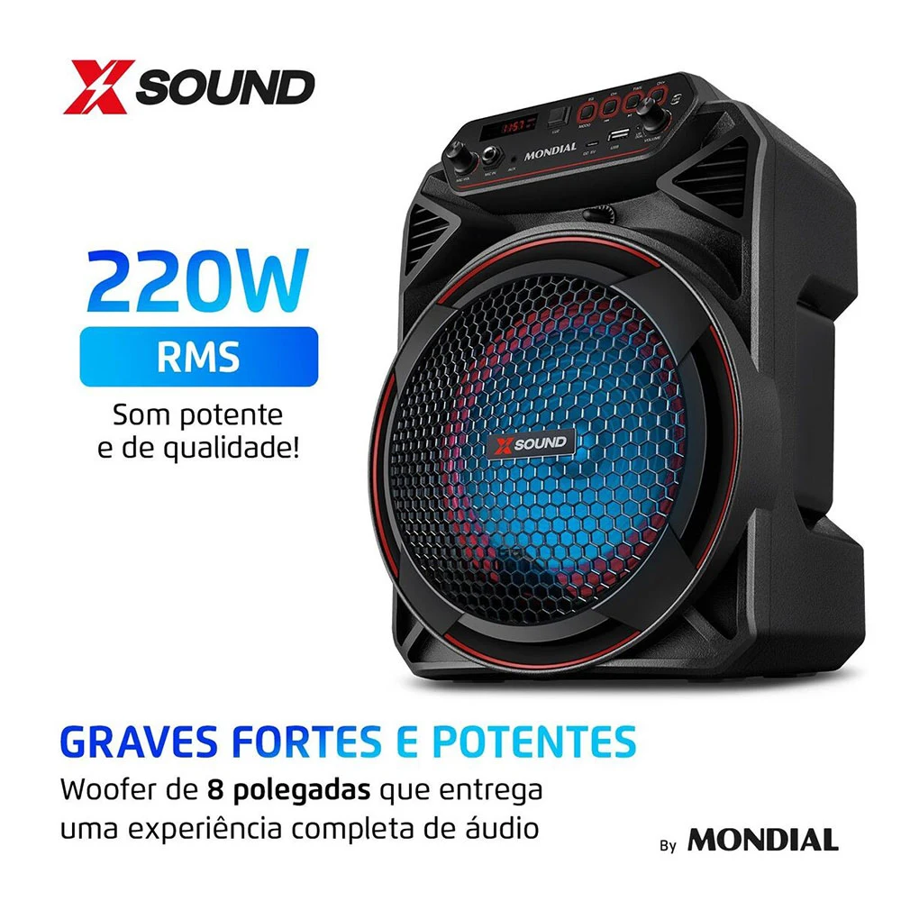 Caixa de Som Amplificada Mondial CM-220-N 220W RMS Bluetooth