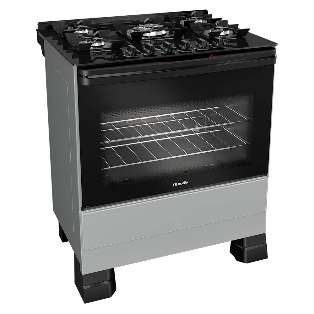Fogão Mueller MFV5BF 5 Bocas Automático Mesa de Vidro Forno Total Clean