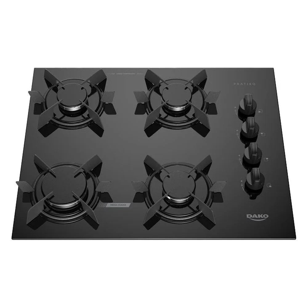 Cooktop 4 Bocas Dako Pratiko Mesa Vidro a Gás Preto Bivolt - Preto