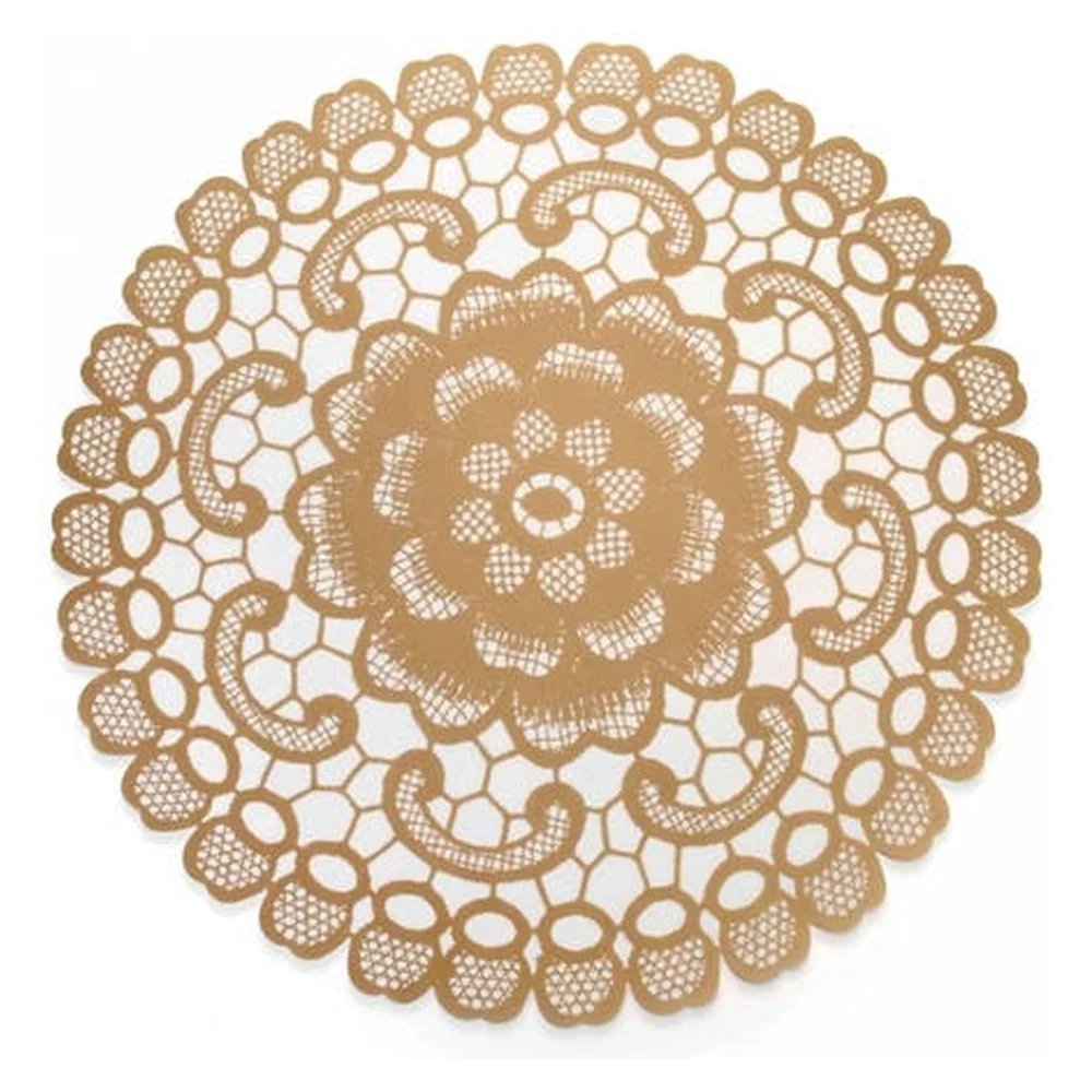 Jogo Americano Redondo De Plástico Flor Dourado 38 Cm - D'rossi