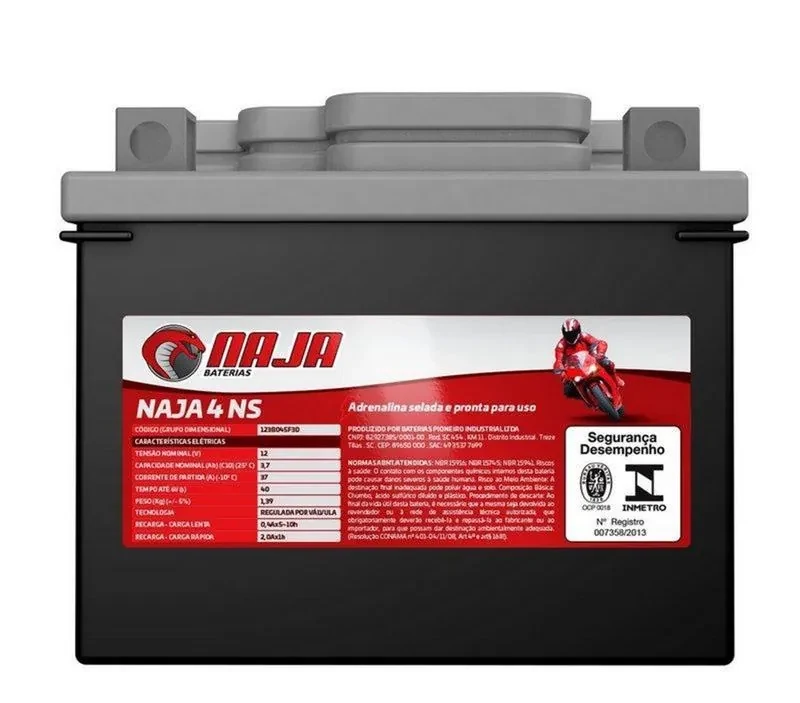 Bateria Moto Naja 4Ns - 12V 3,7Ah - Titan 125/150 Ks Biz Ks