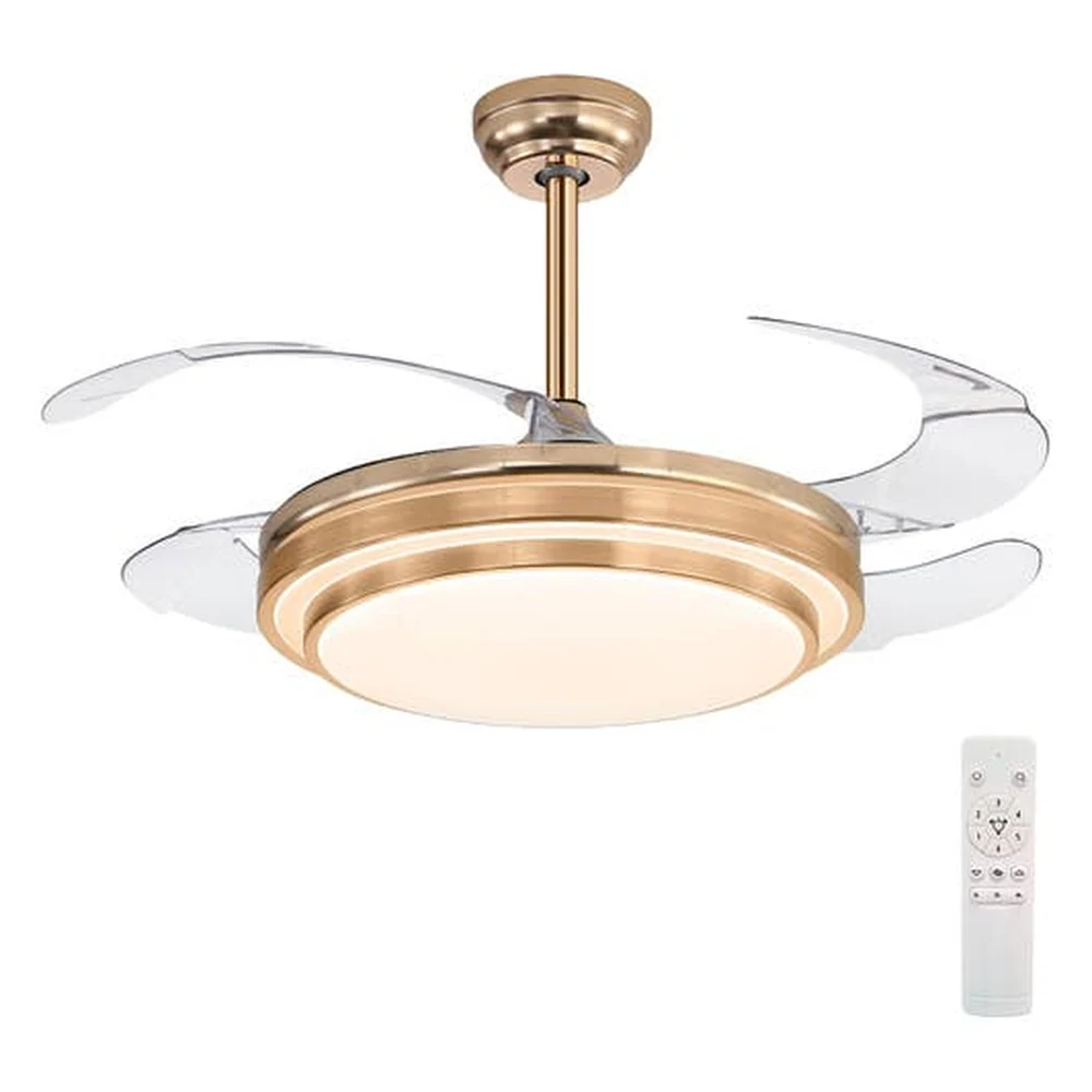 Ventilador de Teto com Controle Remoto Inspire Max Retrátil com Led 3 Pás 110 cm Dourado Bivolt