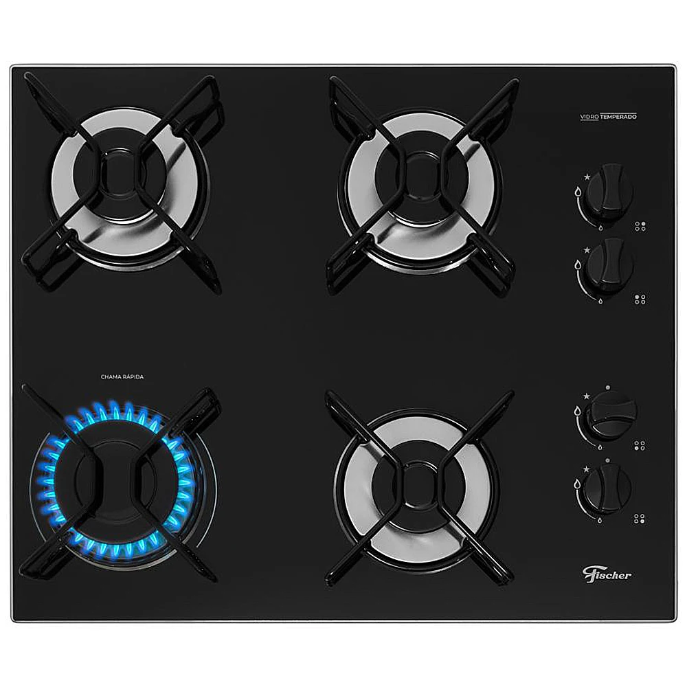 Cooktop a Gás Fischer Fit Line 4 Bocas Superautomático Mesa de Vidro