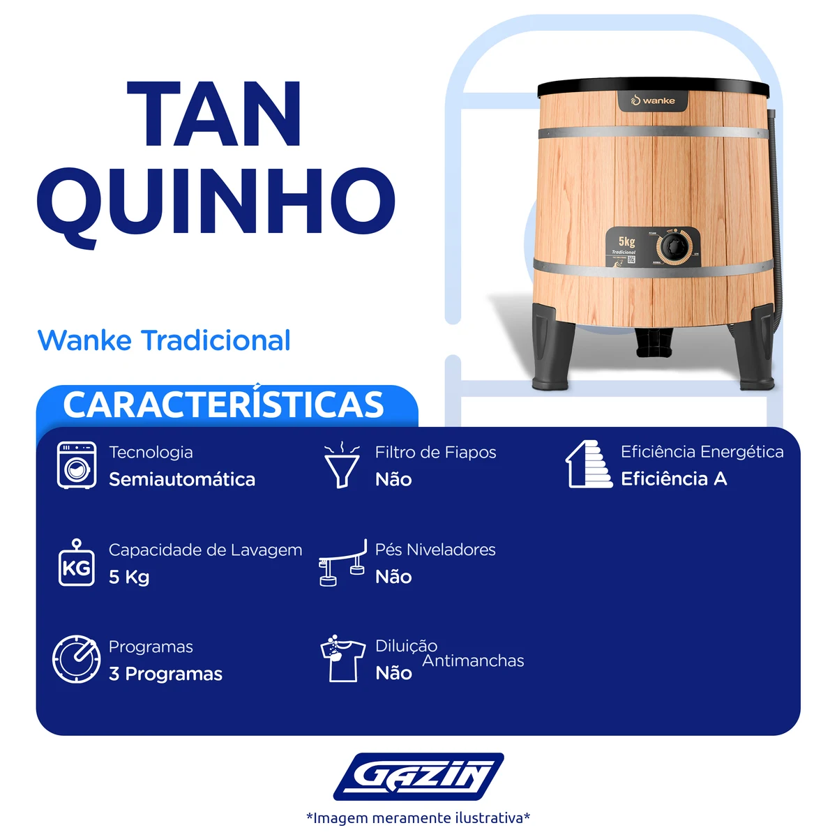 Tanquinho Wanke Tradicional 5kg Semiautomático Agitador Removível