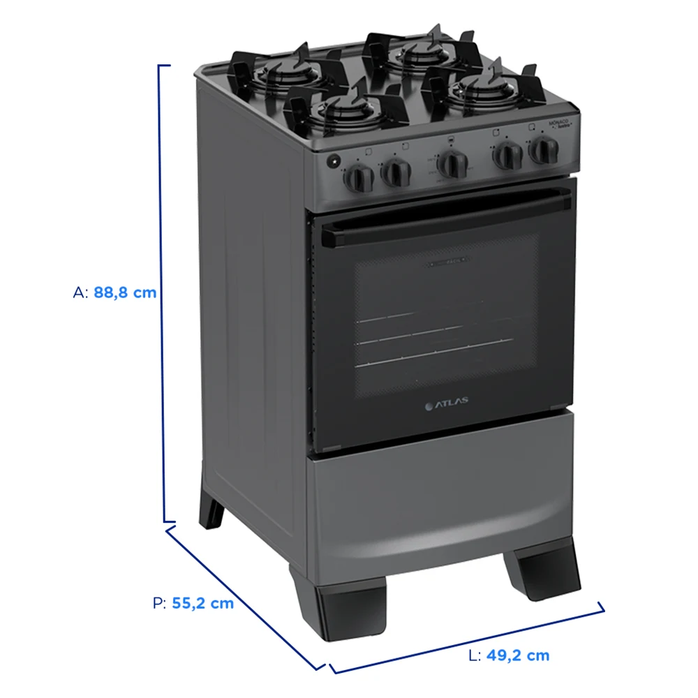 Fogão Atlas 4 Bocas Mônaco Lustro Automático Mesa de Vidro