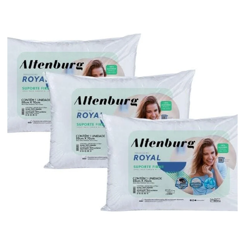 Kit 3 Travesseiros Altenburg Royal Fibra Siliconizada Percal 180 Fios