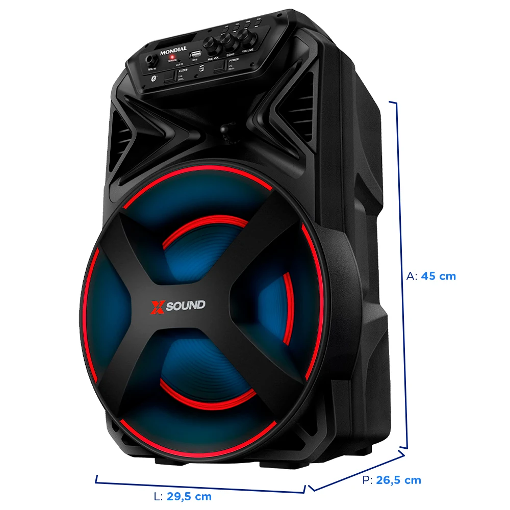 Caixa de Som Amplificada Mondial XSound CM-300-N 300W Bluetooth RGB