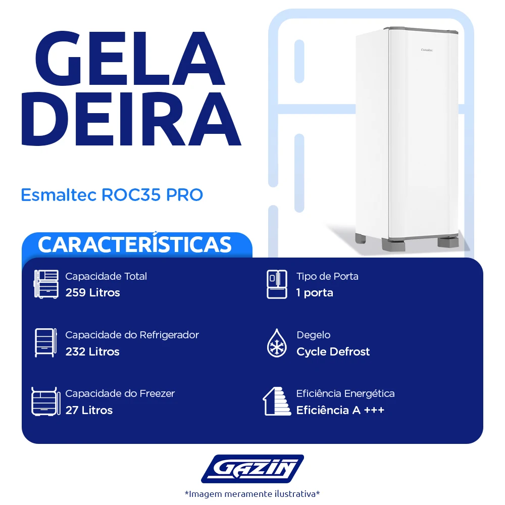 Geladeira Esmaltec 259L Inverter Cycle Defrost ROC35 PRO