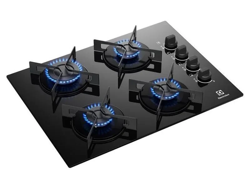 Cooktop 4 Bocas a Gás GLP Electrolux Mesa de Vidro Preto Acendimento Automático Efficient KE4GR