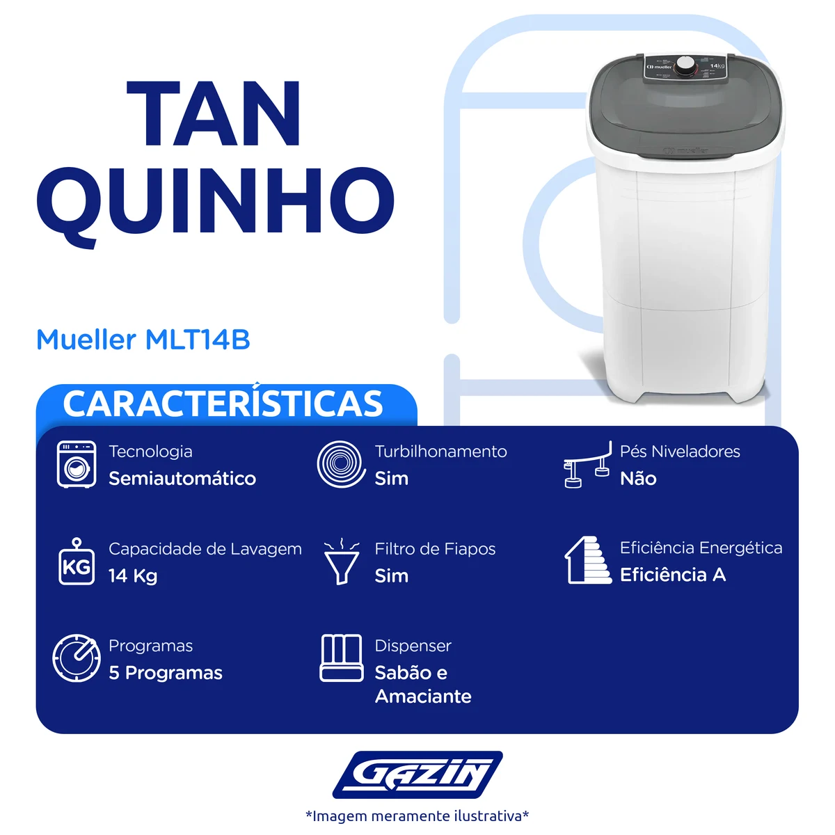 Tanquinho Mueller 14kg Semiautomático com Agitador Removível MLT14B