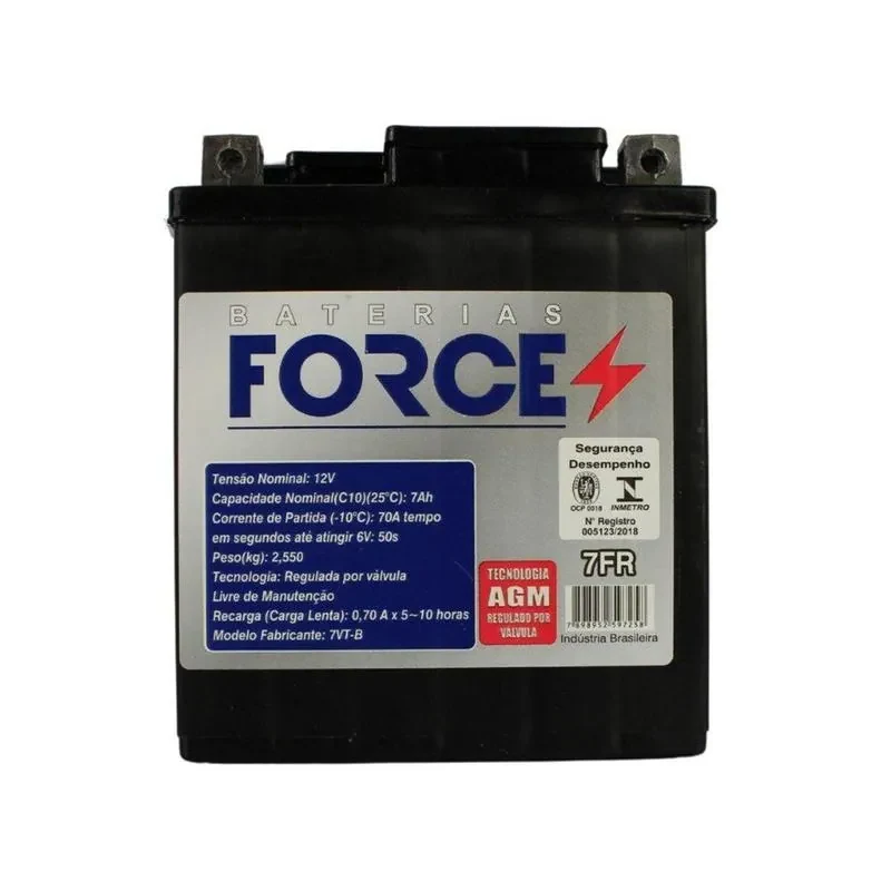 Bateria de Moto Force 7 amperes Selada Livre de Manutenção Falcon CB300 600 Twister Moto CG 150 Spoi