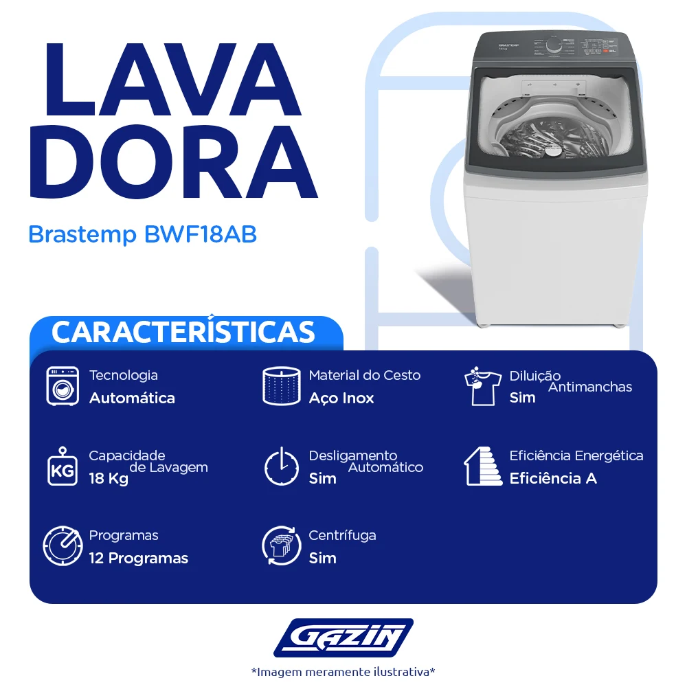 Máquina de Lavar Brastemp 18 Kg Automática Digital BWF18