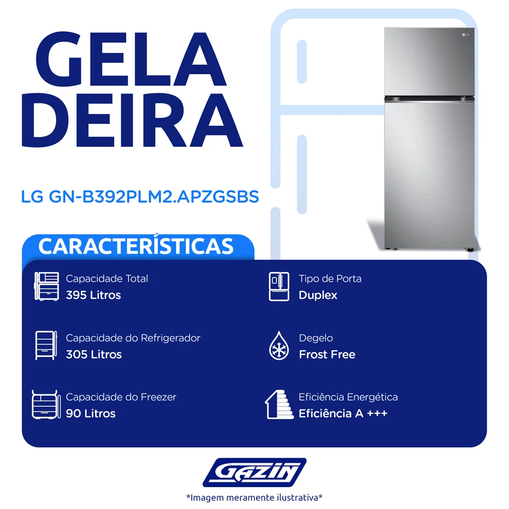 Geladeira LG 395L Frost Free Top Freezer Smart GN-B392PLM2
