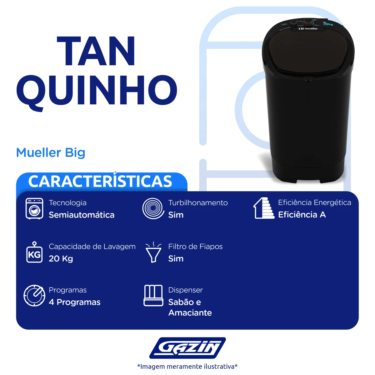 Tanquinho Mueller Big 20Kg Semiautomático Sistema de Drenagem